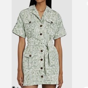 C/MEO Collective Energised Belted Shirt Dress | Green And White | Size: S